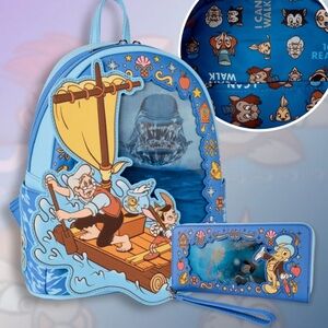 Loungefly Loungefly Pinocchio Raft Monstro Lenticular Mini Backpack & Wallet